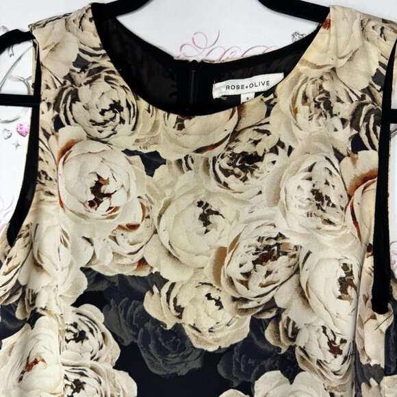 Rose + Olive tank top blouse roses cream Floral Sleeveless Top - Beige and Black - Picture 3 of 13